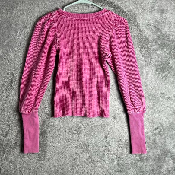 Free People Wesley Thermal Pink XS Boho Lounge Wear Everyday Staple - Picture 4 of 7